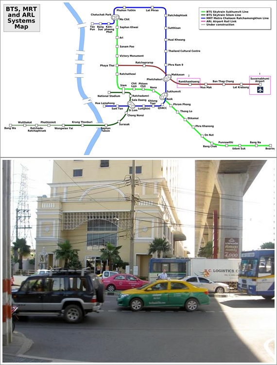 Peta Jalur Kereta ARL Menuju Stasiun Ramkhamkhaeng (Atas), Nasa Vegas Hotel  dari Stasiun Ramkhamkhaeng (Bawah)