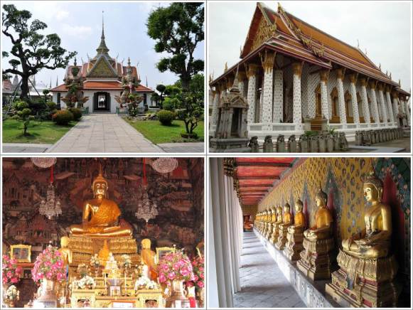 Pintu Gerbang (Kiri Atas), Ordination Hall (Kanan Atas), Patung Buddha Dalam Ordination Hall (Kiri Bawah), The Cloister (Kanan Bawah)