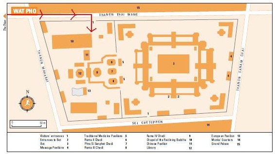 Peta Wat Pho dan Peta Jalan Kaki dari Tha Tien Pier