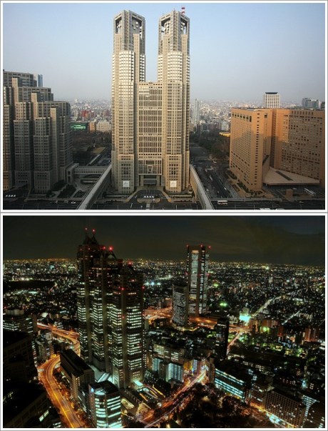 Bagian Depan TMG (Atas, Photo By : Japanguide.com), Pemandangan Dari Dalam Observation Decknya (Bawah)