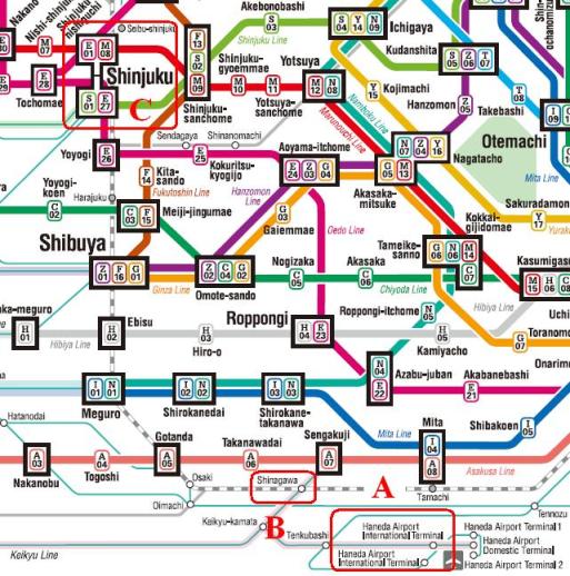 Rute Kereta Dari Airport Haneda ke Shinjuku Station (A) Haneda (B) Shinagawa (C) Shinjuku