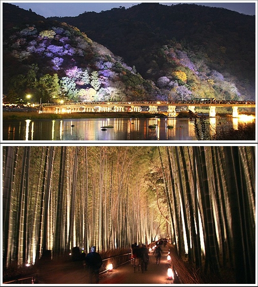 Togetsukyo Bridge (Atas) dan Bamboo Groves (Bawah) pada perayaan Hanatoro (Photo By : japan-guide.com)