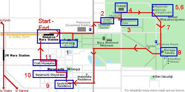 Peta Walking Tour Nara (Sumber : peta japanguide.com dengan modifikasi sendiri)