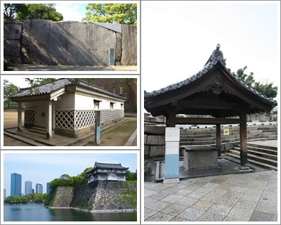 Kinmeisui Well (Kanan), Takoishi Stone (Kiri Atas), Kinzo Storehouse (Kiri Tengah) dan Ichiban Yagura Turet (Kiri Bawah) 