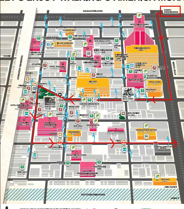 Garis Merah merupakan rute Walking Tour di Amerika Mura