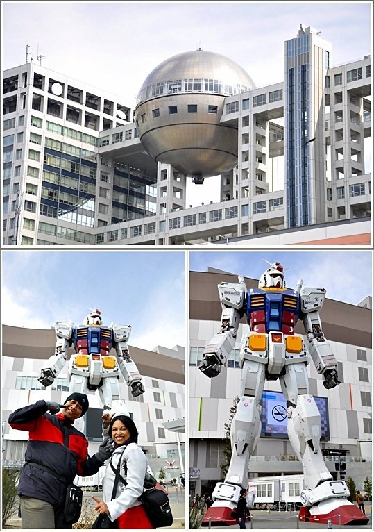 Fuji TV Building (atas), dan patung Gundam didepan DiverCity Mall (Bawah)