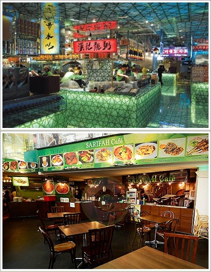 Stand di Lot 10 Hutong (atas)  dan Sarifah Cafe (bawah)