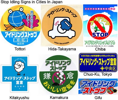 Beberapa tanda "Stop Idling" di beberapa kota di Jepang