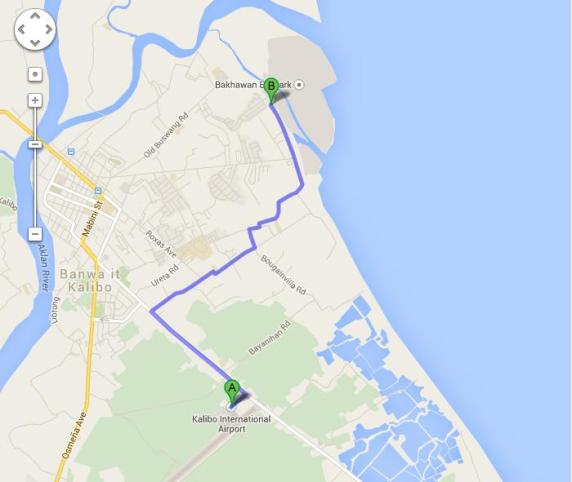 Peta Rute Mengemudi Dari Kalibo Airport ke Bakhawan Eco Park