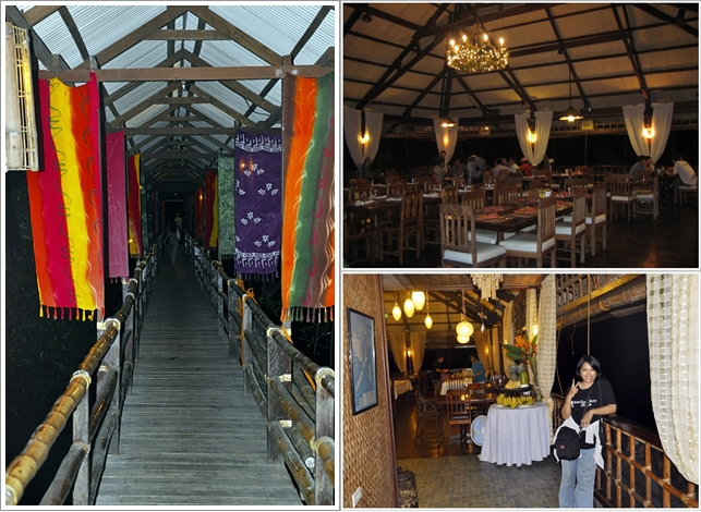 Jembatan bambu menju restoran dan suasana di dalamnya