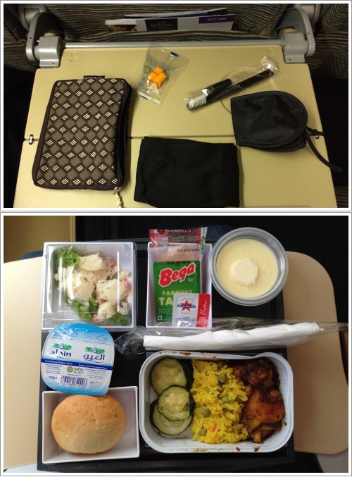 Etihad Amenity Kit (Atas) dan Contoh Hidangannya (bawah)