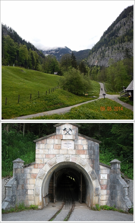 Jalan menuju tambang garam (atas) dan pintu masuknya (bawah)