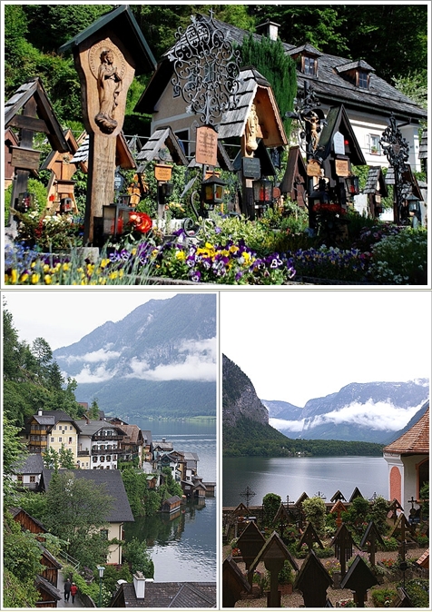 Kuburan di halaman gereja (atas) dan pemandangan dari halamannya (bawah)