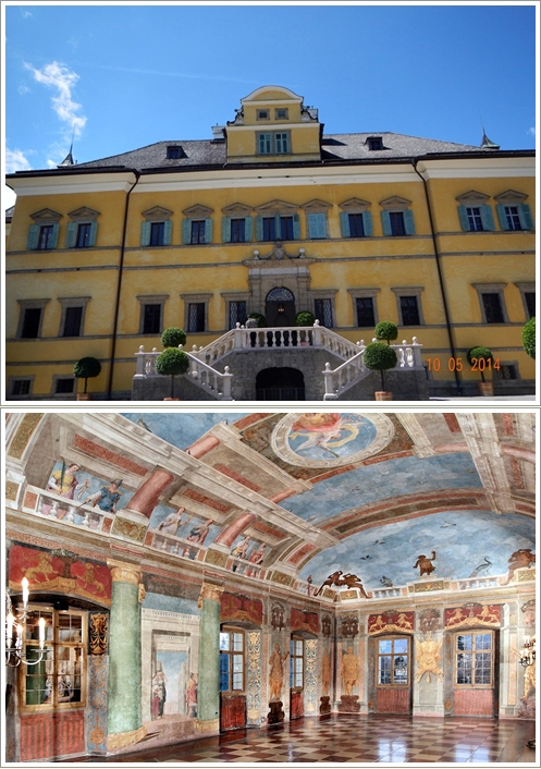 Bagian depan dan bagian dalam Hellbrunn Castle