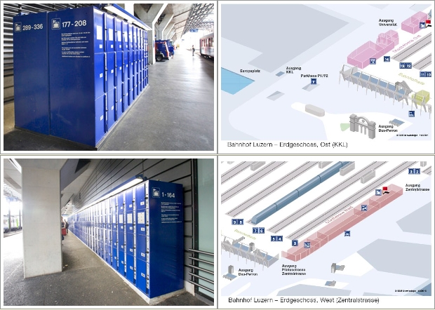 Luggage Storage Di Bagian Timur dan petanya (Atas), dan di bagian barat serta petanya (bawah)