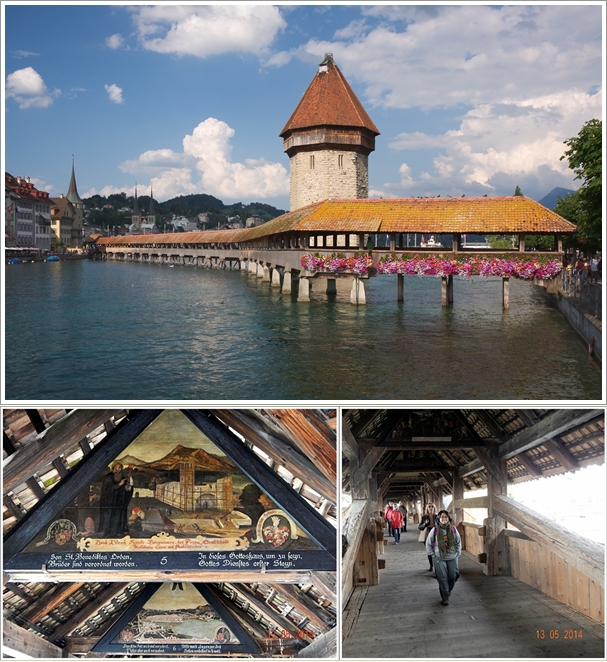 Chappel Bridge (atas), Lukisan Panel dalam jembatan (bawah)