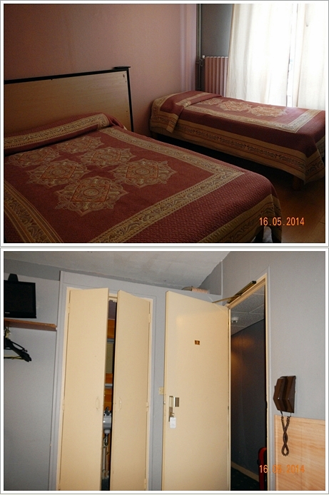 Kamar hotel kami (atas), Pintu sebelah kiri adalah pintu menuju kamar mandi (bawah)
